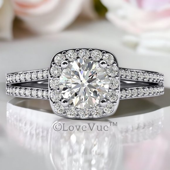 Certified 1ct. t.w. Diamond Moissanite Square Frame Brilliant Cut Wedding Ring - Picture 7 of 16